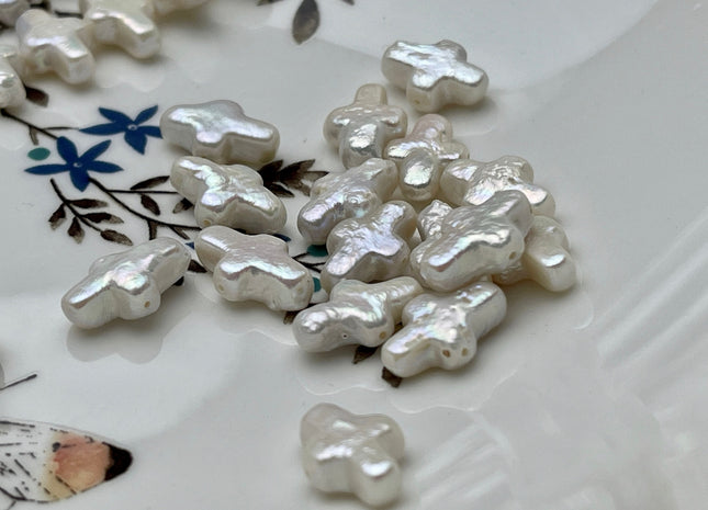 One Piece 10x15-16mm AAAAA Super High Luster Natural White Cross Coin Freshwater Pearl Genuine Top Quality Cross Freshwater Pearl #P1842
