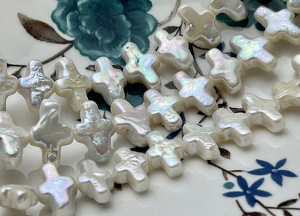 One Piece 10x15-16mm AAAAA Super High Luster Natural White Cross Coin Freshwater Pearl Genuine Top Quality Cross Freshwater Pearl #P1842
