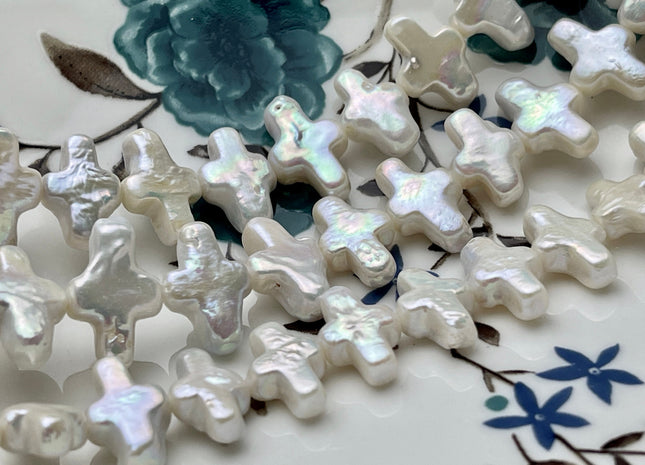 One Piece 10x15-16mm AAAAA Super High Luster Natural White Cross Coin Freshwater Pearl Genuine Top Quality Cross Freshwater Pearl #P1842