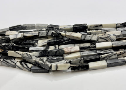 4-5x13 mm Cuboid Tube Shape Black Spider Web Jasper Gemstone Beads Jasper Gemstones Loose Beads 15.5 Inches Strand #3825