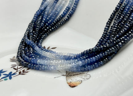3.5-4mm AAA Natural Shaded Sapphire Gemstone Beads Faceted Rondelle Shape Genuine Gemmy Blue Sapphire Tiny Beads 8 Or 16 Inches Strand #3839