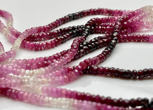 3.5-4mm AAA Natural Shaded Ruby Gemstone Beads Faceted Rondelle Shape Genuine Gemmy Pink Ruby Tiny Beads 8 Or 16 Inches Strand #3840