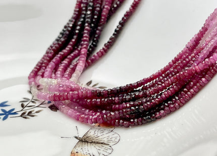 3.5-4mm AAA Natural Shaded Ruby Gemstone Beads Faceted Rondelle Shape Genuine Gemmy Pink Ruby Tiny Beads 8 Or 16 Inches Strand #3840