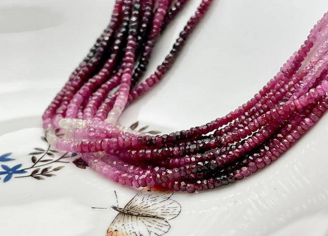 3.5-4mm AAA Natural Shaded Ruby Gemstone Beads Faceted Rondelle Shape Genuine Gemmy Pink Ruby Tiny Beads 8 Or 16 Inches Strand #3840