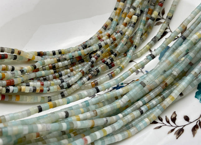 2x4mm Natural Color Amazonite Heishi Rondelle Shape Genuine Amazonite Discs Gemstone Loose Beads 15.5 Inches Strand #3102