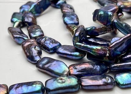 9-10x16-24mm AAA Rainbow Peacock Color Rectangle Coin Freshwater Pearls Rare High Luster Pearls 9-11 Beads 7.5 Inches #P1925