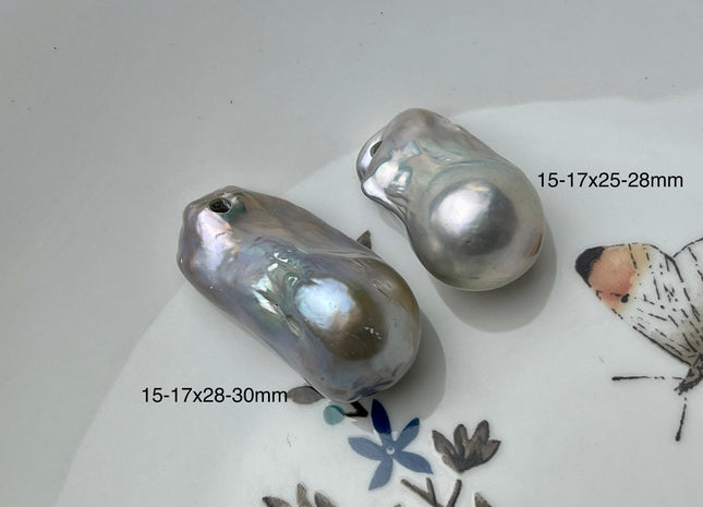 ONE Piece 15-17x25-30mm AAA Large Hole Jumbo Gray Color Baroque Pearl Beads Hole Size 2.2mm Genuine High Luster Baroque Pearl #P1924