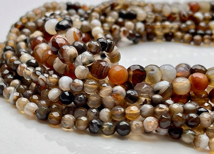 4mm 6mm Faceted Round Agate Gemstone Beads Multi Brown Gray White Genuine Heat Treated Agate Gemstone Loose Beads 14 Inches Strand #3883