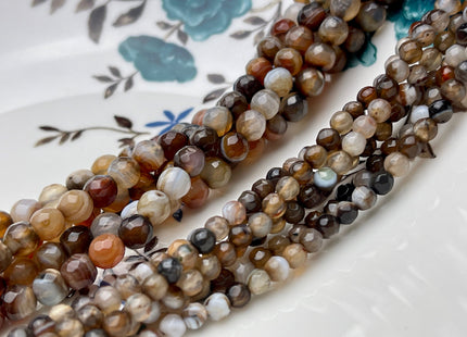 4mm 6mm Faceted Round Agate Gemstone Beads Multi Brown Gray White Genuine Heat Treated Agate Gemstone Loose Beads 14 Inches Strand #3883