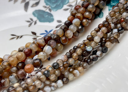 4mm 6mm Faceted Round Agate Gemstone Beads Multi Brown Gray White Genuine Heat Treated Agate Gemstone Loose Beads 14 Inches Strand #3883