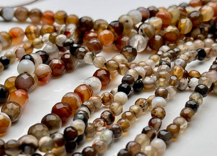 4mm 6mm Faceted Round Agate Gemstone Beads Multi Brown Gray White Genuine Heat Treated Agate Gemstone Loose Beads 14 Inches Strand #3883
