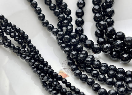 4mm 6mm 8mm Faceted Round Agate Gemstone Beads Black Color Genuine Heat Treated Agate Gemstone Loose Beads 14 Inches Strand #3886