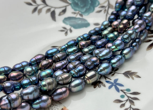 7x10-14 mm Rainbow Blue Peacock Baroque Freshwater Pearl Beads Genuine High Luster Peacock Baroque Freshwater Pearls 36 Pieces #P1855