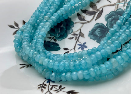BEST DEAL 4x6 mm Faceted Rondelle Aqua Blue Color Agate Gemstone Beads Genuine Agate Gemstone Loose Beads 15 Inches Strand #3835