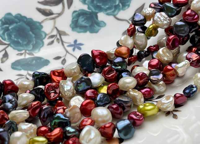 8x11mm AAA Super High Luster Mixed Color Keshi Nugget Freshwater Pearl Beads Genuine Natural Keshi Nugget Pearls #P1848