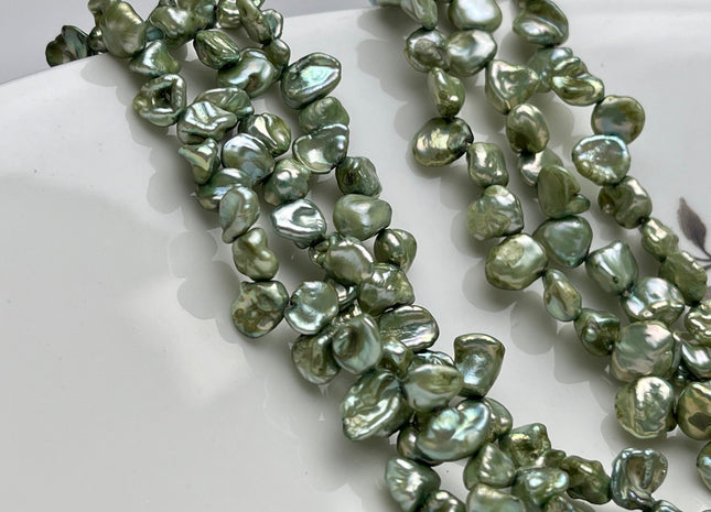 5-7x7-9mm Sage Green Color Keshi Freshwater Pearl Beads Top Drilled Keshi Pearls Genuine Freshwater Tiny Keshi Pearls #P1852
