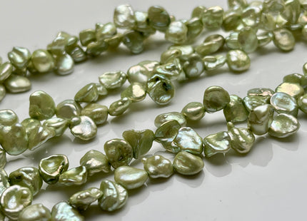 8-9 mm AA Light Forest Green Top Drilled Keshi Freshwater Pearls Genuine Forest Green Color Freshwater Keshi Pearl Beads #P1857