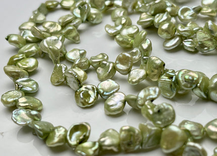 8-9 mm AA Light Forest Green Top Drilled Keshi Freshwater Pearls Genuine Forest Green Color Freshwater Keshi Pearl Beads #P1857