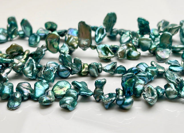 7x12-20 mm Or 8-9x14-24 mm AA Metallic Green Top Drilled Keshi Freshwater Pearls Genuine Green Color Freshwater Keshi Pearl Beads #P1919