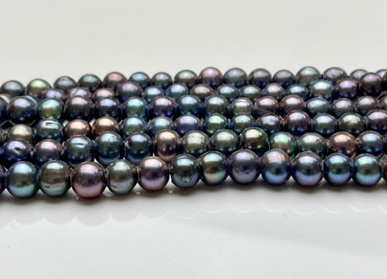 8mm AAA Rainbow Peacock Color Off Round Shape Freshwater Pearl Beads Hole Size 3.0mm Genuine High Luster Large Hole Pearl 55 Beads #P1915