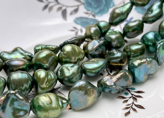 11x16-20 mm Forest Green Color Rare Keshi Nugget Freshwater Pearl Beads Large Size Dark Forest Green Color Keshi Nugget Pearl Beads #P1928
