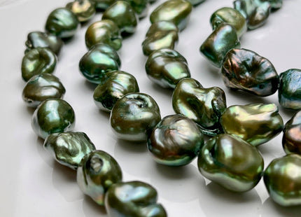 11x16-20 mm Forest Green Color Rare Keshi Nugget Freshwater Pearl Beads Large Size Dark Forest Green Color Keshi Nugget Pearl Beads #P1928