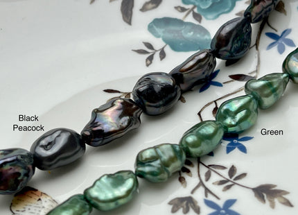 9-11x12-17 mm AA Black Peacock or Green Keshi Freshwater Pearls Genuine High Luster Keshi Rice Nugget Shape Freshwater Pearl Beads #P1930