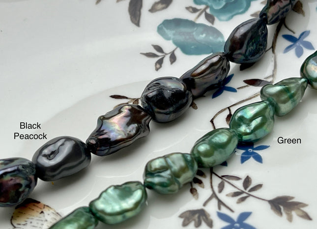 9-11x12-17 mm AA Black Peacock or Green Keshi Freshwater Pearls Genuine High Luster Keshi Rice Nugget Shape Freshwater Pearl Beads #P1930