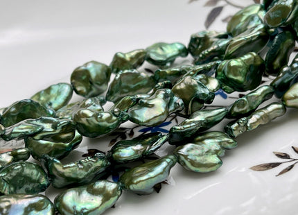 10-12x12-16mm AA Dark Forest Green Color Large Keshi Freshwater Pearl Beads High Luster Rare Genuine Freshwater Large Keshi Pearls #P1931