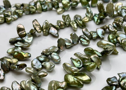 5-6x8-10 mm Sage Green Color Top Drilled Keshi Freshwater Pearls Genuine Sage Green Color Freshwater Keshi Pearl Beads #P1935
