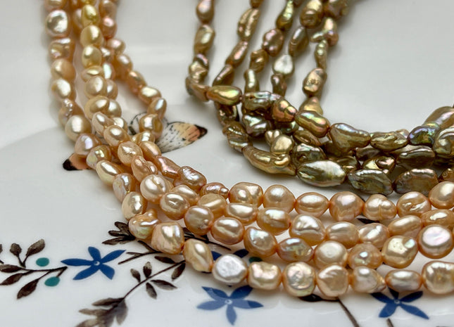 5-6x6-7 mm Light or Dark Champagne Keshi Freshwater Pearls Genuine High Luster Keshi Rice Nugget Shape Freshwater Pearl Beads #P1938