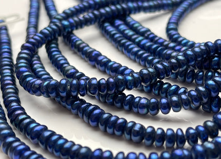 5.5-6 mm AAA Half Strand Large Hole Royal Blue Peacock Button/Rondelle Freshwater Pearl Hole Size 1.2mm Genuine Freshwater Pearl #P1866
