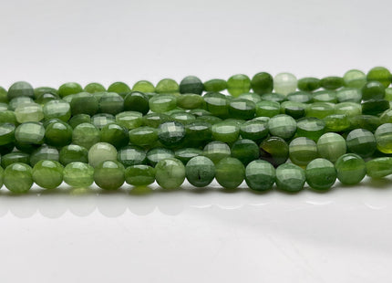 6 mm Micro Faceted Diamond Cut Green Jasper Flat Coin Disc Shape Gemstone Beads Genuine Natural Green Color Jasper 15 Inches Strand #3845