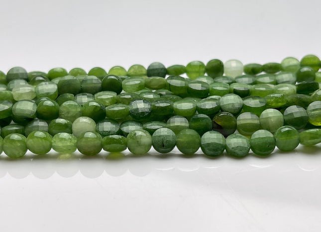 6 mm Micro Faceted Diamond Cut Green Jasper Flat Coin Disc Shape Gemstone Beads Genuine Natural Green Color Jasper 15 Inches Strand #3845