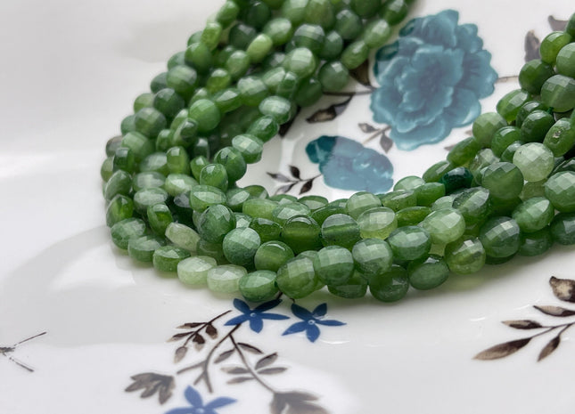 6 mm Micro Faceted Diamond Cut Green Jasper Flat Coin Disc Shape Gemstone Beads Genuine Natural Green Color Jasper 15 Inches Strand #3845