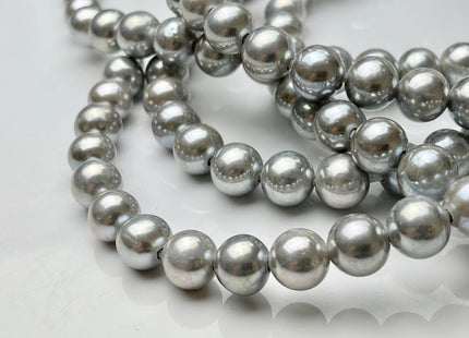 10 mm AAA Silver Gray Half Strand Large Hole Freshwater Edison Pearl Beads Hole Size 2.2 mm Genuine Extra Shiny Round Pearl #P1871