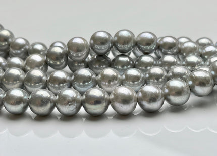 10 mm AAA Silver Gray Half Strand Large Hole Freshwater Edison Pearl Beads Hole Size 2.2 mm Genuine Extra Shiny Round Pearl #P1871
