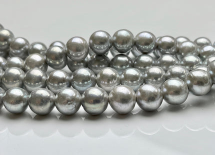 10mm 11mm AAA Silver Gray Half Strand Large Hole Freshwater Edison Pearl Beads Hole Size 2.2 mm Genuine Extra Shiny Round Pearl #P1871