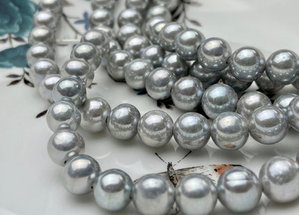 10 mm AAA Silver Gray Half Strand Large Hole Freshwater Edison Pearl Beads Hole Size 2.2 mm Genuine Extra Shiny Round Pearl #P1871