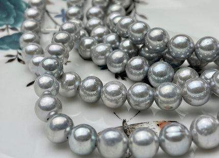 10mm 11mm AAA Silver Gray Half Strand Large Hole Freshwater Edison Pearl Beads Hole Size 2.2 mm Genuine Extra Shiny Round Pearl #P1871