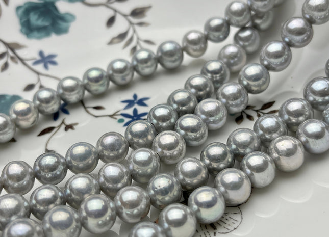 10mm 11mm AAA Silver Gray Half Strand Large Hole Freshwater Edison Pearl Beads Hole Size 2.2 mm Genuine Extra Shiny Round Pearl #P1871