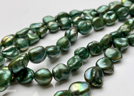 10-11x12-14 mm Dark Forest Green Color Keshi Nugget Freshwater Pearl Beads Genuine Green Keshi Nugget Freshwater Pearl Beads #P1872