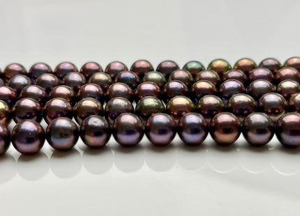 8-8.5mm AAA Semi-Round Shape Purple Peacock Color Freshwater Potato Pearl Beads Genuine High Luster Round Pearl #195