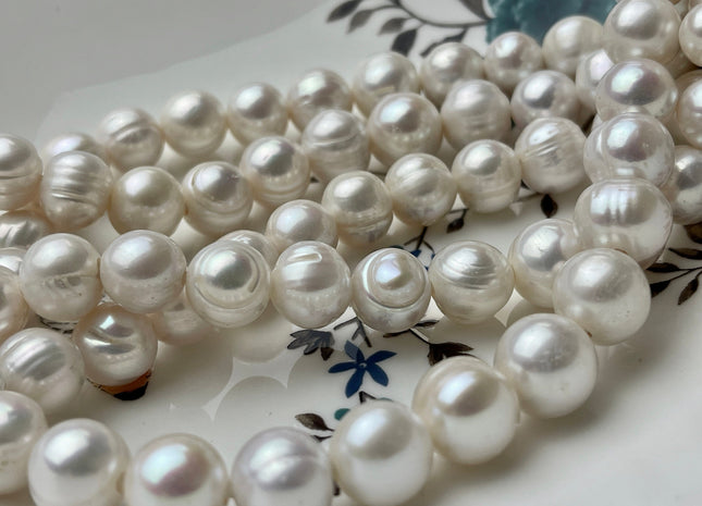 12-13 mm Half Strand Natural White Potato Large Hole Freshwater Pearl Beads Hole size 2.2 mm Genuine White Potato Pearls 17 Beads #P1897