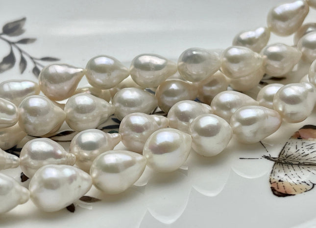 8-9x11-12 mm AA Natural White Teardrop Baroque Pearl Beads Genuine Natural Freshwater Baroque Pearls 35 Beads #P1904