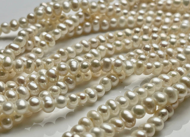5-6 mm Half Strand White Potato Freshwater Pearl Beads 1.5 mm Hole Large Hole Beads Genuine Large Hole White Pearls #P1948