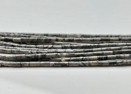 2x4 mm Tube Shape Natural Picture Jasper Gemstone Beads Genuine Black Gray Jasper Gemstones Loose Spacer Beads 15.5 Inches Strand #3900
