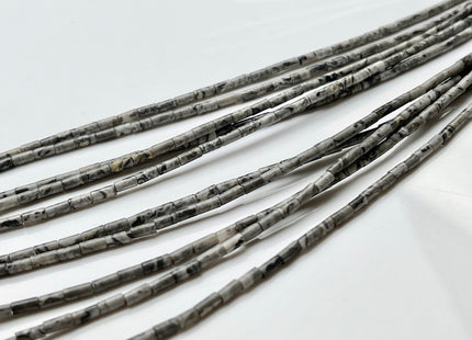 2x4 mm Tube Shape Natural Picture Jasper Gemstone Beads Genuine Black Gray Jasper Gemstones Loose Spacer Beads 15.5 Inches Strand #3900