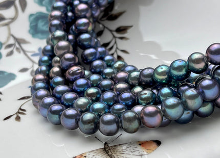 8 mm AAA Large Hole Peacock Round Freshwater Pearl Beads Hole Size 1.0mm Or 2.2mm Genuine High Luster Nice Blue Peacock Color Pearls #1438
