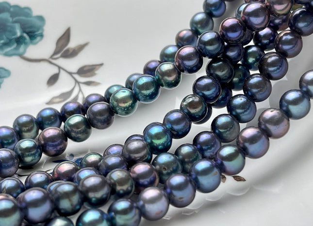 8 mm AAA Large Hole Peacock Round Freshwater Pearl Beads Hole Size 1.0mm Or 2.2mm Genuine High Luster Nice Blue Peacock Color Pearls #1438